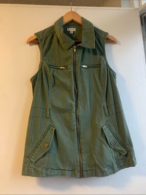 GUESS Olive Green Sleeveless Zip-Front Utility Vest